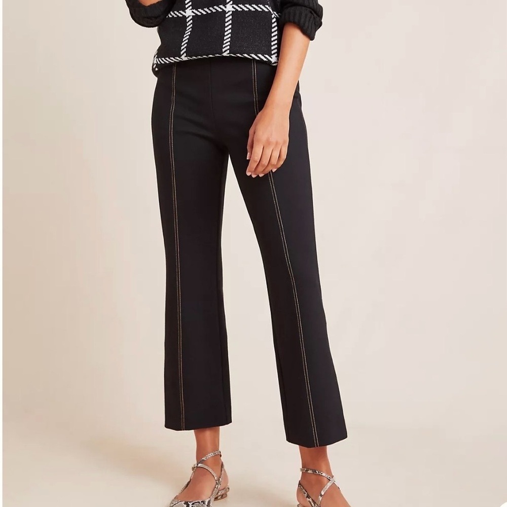 Anthropologie The Essential Cropped Flare Trouser Pants Black